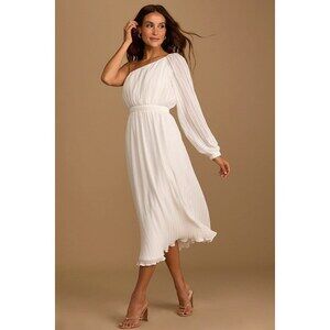 Lulus Always Loving You White Pleated One-shoulder Midi Dress - Size L